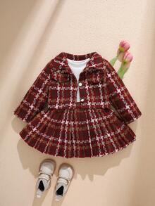 Souflis Souflis 3 件套女婴秋春优雅风格套装、长袖外套和纯色长袖上衣和镀金裙子幼儿圣诞装女婴格子装秋冬 - 紅木色 - 查看 3