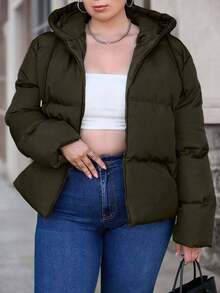 EURMUSE Áo khoác trùm đầu có khóa kéo trơn cỡ lớn mùa đông - xanh quân đội - Xem 4