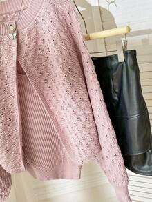 Modelyn 女式纯色简约长袖毛衣和吊带背心两件套，适合日常穿着的秋冬服装 - 藍色 - 查看 6