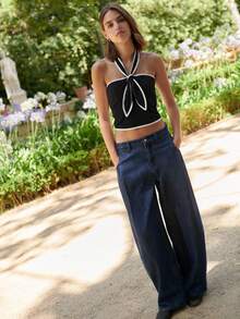 Nöista Áo yếm sọc đen trắng này có cà vạt và viền đen, kết hợp phong cách Y2K cổ điển với phong cách đường phố, hoàn hảo cho phụ nữ theo phong cách mùa thu, mùa đông, mùa tựu trường và phong cách quý tộc. - màu đen - Xem 4