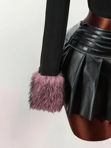 Amplova Y2K Amplova Women's Fashion Black Color Fur Collar Splicing Block Faux Fur Patchwork Short Jacket Black Jacket Women Goth Women Clothes Black Crop Jacket Autumn Winter Clothes For Women