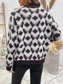SHEIN LUNE Women's Casual Loose Fit Pullover Sweater With All-Over Pattern, Autumn/Winter - Multicolor - View 2