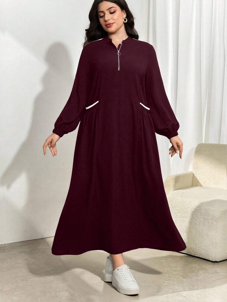 Modelyn Váy ôm vừa vặn cổ đứng tay dài thu đông mới về - Màu Đỏ Sâu - Xem 1