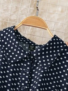 SHEIN Unity Đầm Maxi Tay Dài Họa Tiết Chấm Bi Thanh Lịch Cho Nữ Cỡ Lớn, Trang Phục Thu Đông Năm Mới - Màu xanh hải quân - Xem 5