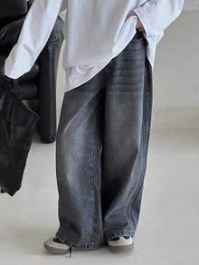 DAZY Tween Boys' Loose Straight Leg Jeans, All-Match Style, Versatile, Suitable For School, Autumn - Grey - View 1