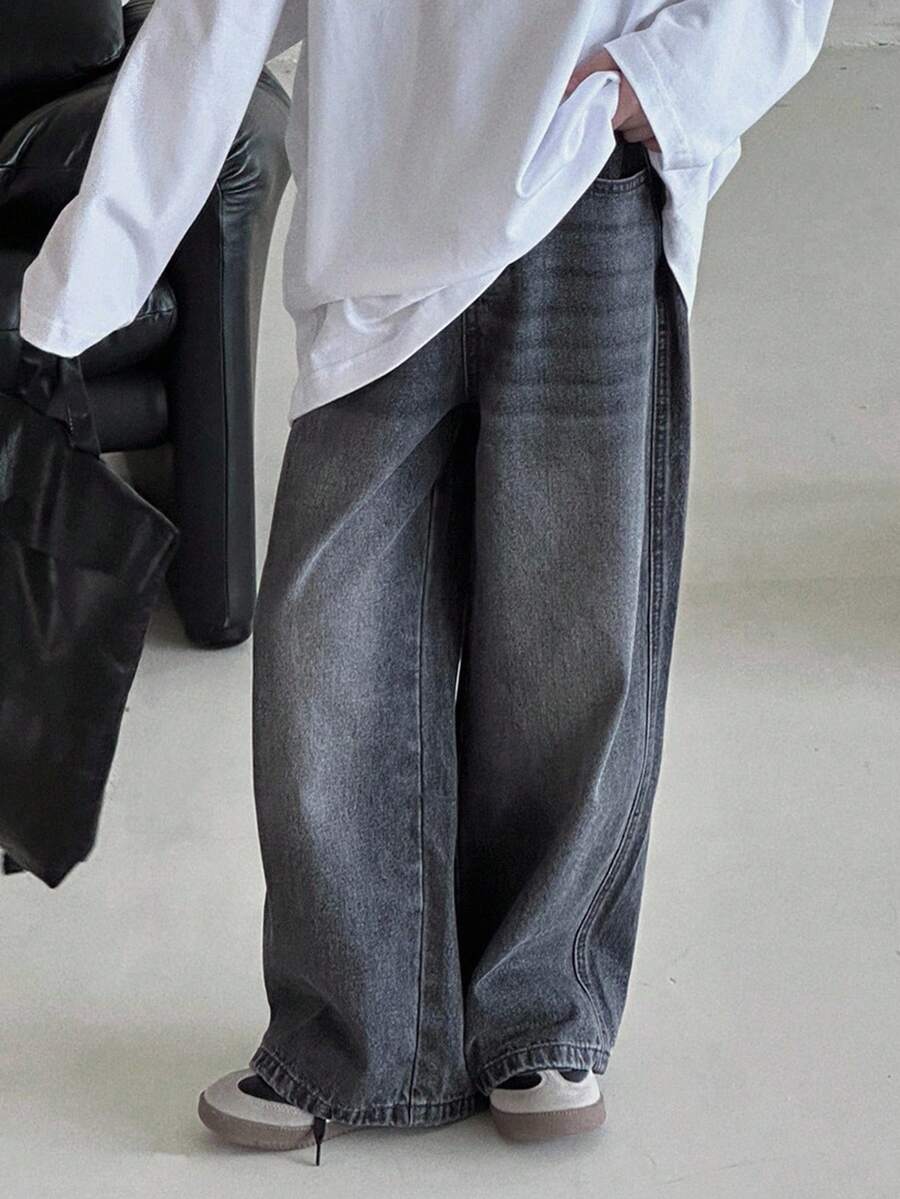 DAZY Tween Boys' Loose Straight Leg Jeans, All-Match Style, Versatile, Suitable For School, Autumn - Grey - View 1