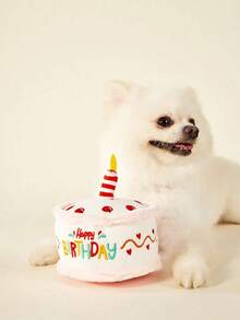 Zazumi Realistic Pink Birthday Cake Plush Toy Features Sound Effects, An Embroidered "Happy Birthday" Sign, A Built-In Baby Sound Box And Rustling Paper Sound Effects, Heart-Shaped Embroidery, 3D Birthday Candles, And Is An Interactive Cat And Dog Toy-A Perfect Birthday Gift. - Multicolor - View 5