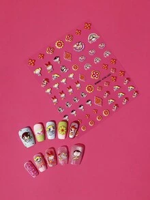 FanGlow THE POWERPUFF GIRLS X SHEIN 1 miếng dán móng tay hình hoạt hình dễ thương - Miếng dán móng tay tự dính dành cho nữ, hiệu ứng nổi 5D, chủ đề dễ thương, vui nhộn và tinh tế, dễ dán để trang trí móng tay, tự làm, quà tặng ngày lễ, phong cách tiệc tùng. - Nhiều màu - Xem 3