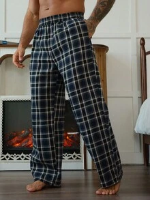 DAZY Pantalones de estar por casa con cintura elástica a cuadros de colores para hombre, pijama de otoño e invierno - Multicolor - Ver 5