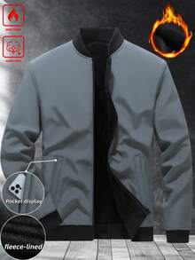 Manfinity Homme 男士休闲保暖长袖拉链外套，秋冬款 - 淺灰色 - 查看 4