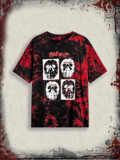 Friday the 13th X ROMWE T-shirt à manches courtes col rond avec graphique de lettre et masque pour femmes