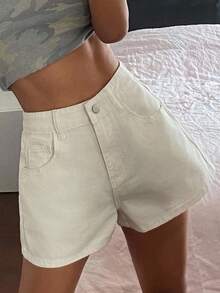 DAZY Summer New Loose Casual White Women's Denim Shorts - Beige - View 5
