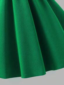 Girls Elegant Solid Color 3D Bow Shoulder Ruffle Strap Dress, Suitable For Outings, Parties And Events, Spring/Summer - Green - View 3