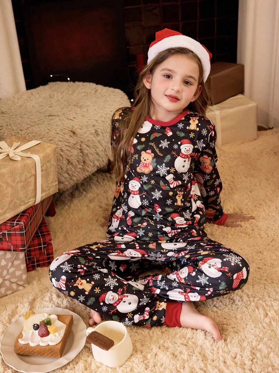 女孩雪人图案睡衣，圣诞节 - 彩色 - 查看 1