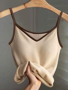 GlowEve 女式秋冬罗纹饰边休闲保暖内衬吊带背心 - 杏色 - 查看 3