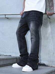 Manfinity EMRG Quần Jeans Nam Màu Trơn Túi Cũ Thường Ngày Đa Năng - màu đen - Xem 6