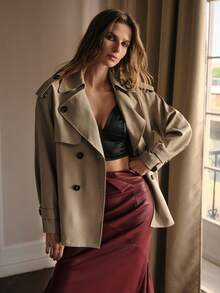 MOTF PREMIUM 双排扣腰带风衣 - 卡其色 - 查看 3