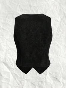 SHEIN EZwear 秋冬女士黑色梭织背心夹克 - 黑色 - 查看 2