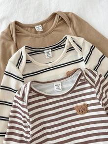 LMoss Kids 2件套男婴针织纯色条纹圆领连体衣和裤子套装 - 彩色 - 查看 3