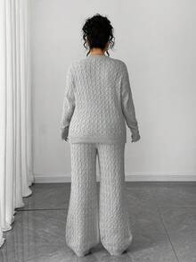 Elenzga Women's Simple Stylish Long Sleeve Button Long Pants Sweater Set, Plus Size Outfits For Autumn/Winter