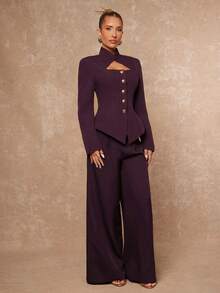 Lumalex Bộ đồ nữ mùa thu đông sang trọng, thích hợp cho các buổi tụ họp, tiệc tùng, lễ hội, đi chơi, du lịch, tiệc ngoài trời, tiệc cưới, lễ trưởng thành, cổ đứng, khoét eo, khuy kim loại, ống quần thẳng. Bộ đồ nữ tay dài sang trọng, dự tiệc prom, lễ Al-Adha, năm mới, trang phục ấm áp mùa thu đông cho nữ. - Màu Đỏ Sâu - Xem 4