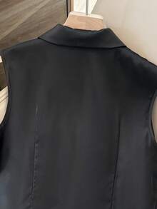 GlowEve Women's Autumn/Winter French Style V-Neck Sleeveless Satin Top, Elegant - Black - View 5