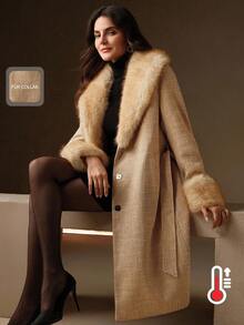 Anewsta Abrigo elegante y de moda para mujer con cuello oversize, para otoño/invierno - Granate - Ver 5