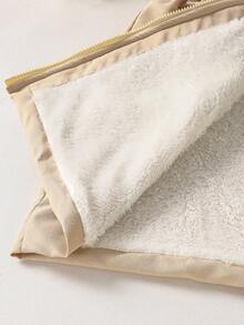 Teen GirlCasual Loose Fit Thickened Faux Fur Collar Waist Cinched Mid-Length Jacket, Autumn/Winter, Korean Style - Apricot - View 8