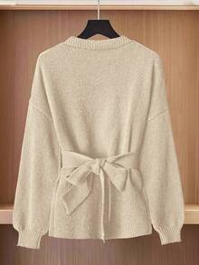 GlowEve Cardigan Wanita Polos Sederhana dengan Hem Asimetris, Musim Gugur/Dingin - Aprikot - View 2