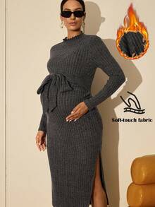 MaterniWear Maternity Casual Side Slit Ribbed Knit Dress, Autumn Maternity Dress Knitted Maternity Dress Maternity Clothes Winter Ribbed Maternity Dress  Winter Dresses For Women
