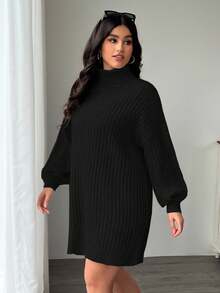 CovetEZ 大码宽松高领蝙蝠袖粗针织毛衣连衣裙，秋冬