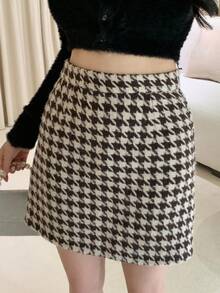 DAZY Váy mini họa tiết răng sói thanh lịch, thích hợp mặc hàng ngày cho mùa đông - màu đen - Xem 1