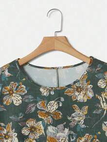 Rusticease Conjunto de top de manga larga de corte holgado con estampado floral y pantalones de pierna ancha