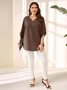 EMERY ROSE Blusa de manga 3/4 morada y roja talla grande, primavera temprana - Marrón - Ver 3