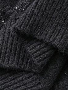 FRIFUL Women's Ribbed Texture Fluffy Patchwork Loose Casual Sweater - Black - View 7