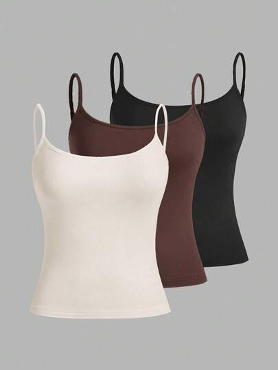 SHEIN EZwear 3pcs Casual Sexy Camisole Tank Top Set, Slim Fit For Summer