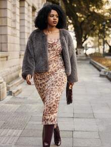 Maija Đầm dài không tay họa tiết da báo thời trang mùa hè cỡ lớn cho nữ - Nhiều màu - Xem 6