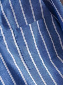 EMERY ROSE 大码女式秋季乡村休闲蓝白条纹长袖衬衫上衣，带口袋，秋冬季，外出穿着，2025新款 - 藍白色 - 查看 6