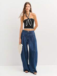 Nöista Áo yếm sọc đen trắng này có cà vạt và viền đen, kết hợp phong cách Y2K cổ điển với phong cách đường phố, hoàn hảo cho phụ nữ theo phong cách mùa thu, mùa đông, mùa tựu trường và phong cách quý tộc. - màu đen - Xem 5