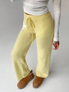 FavEase Pantalon tricoté avec cordon de serrage à la taille et décoration d'étoile de mer 3D, style décontracté et polyvalent pour les vacances pour femmes