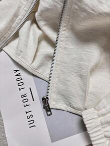 Franclia 女士休闲时尚简约百搭宽松开衫夹克，秋冬 - 白色 - 查看 4