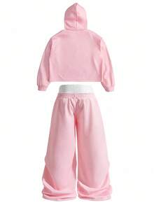 Manfinity EMRG 男士街头风流行INS风蜘蛛网3D刺绣运动裤+保暖连帽衫套装，户外音乐节、夜店送给男友/老公的礼物，周年纪念礼物，粉色系服装，粉色街头风韩流服饰，两件套粉色系穿搭，秋冬款 - 粉色 - 查看 2