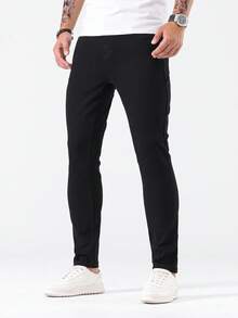 Manfinity Homme 男士时尚休闲修身口袋牛仔裤 - 黑色 - 查看 5