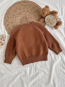 Loomiva Áo len chui đầu cổ tròn tay dài họa tiết dây cáp màu trơn cho bé gái, đa năng và mềm mại - màu nâu - Xem 2