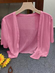 INAWLY 女士标准尺寸短袖薄款开衫，适合户外和度假穿着 - 玫紅色 - 查看 4