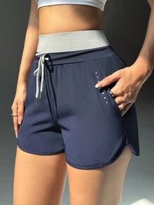 Gameset SHEIN Sport 女士百搭运动瑜伽短裤，百搭撞色 - 彩色 - 查看 4