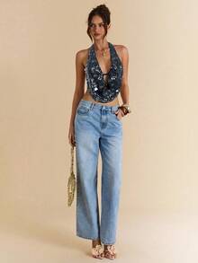 SHEIN BAE Damen Bluse mit tiefem Ausschnitt, Pailletten und rückenfreiem Design, geeignet für Sommerurlaub am Strand