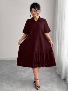 Elenzga Robe de vacances décontractée grande taille avec col volant