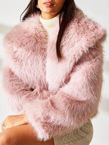 CLARA VERO Women's Padded Coat With Faux Fur Hood – Warm Winter Quilted Jacket - Pink - View 8