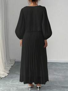 Elenzga Váy dài tay xếp ly màu đen cỡ lớn, Thu/Đông - màu đen - Xem 3